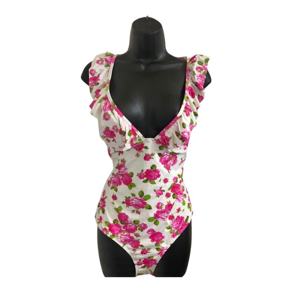 Betsey Johnson love always Betsey print floral flutter strap swimsuit size M new - Picture 8 of 13